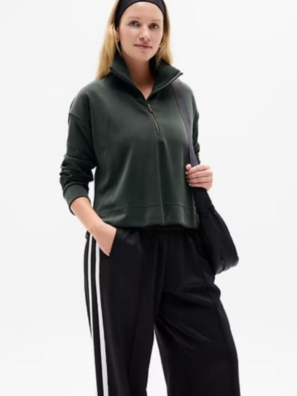 Athleta Seasoft Quarter Zip Sweatshirt Elm Green Size XL Super Soft Pullover
